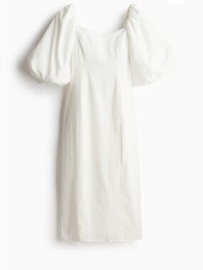 H&M Cream  balloon Puff-Sleeve Midi Dress
100% cotton Crepe material